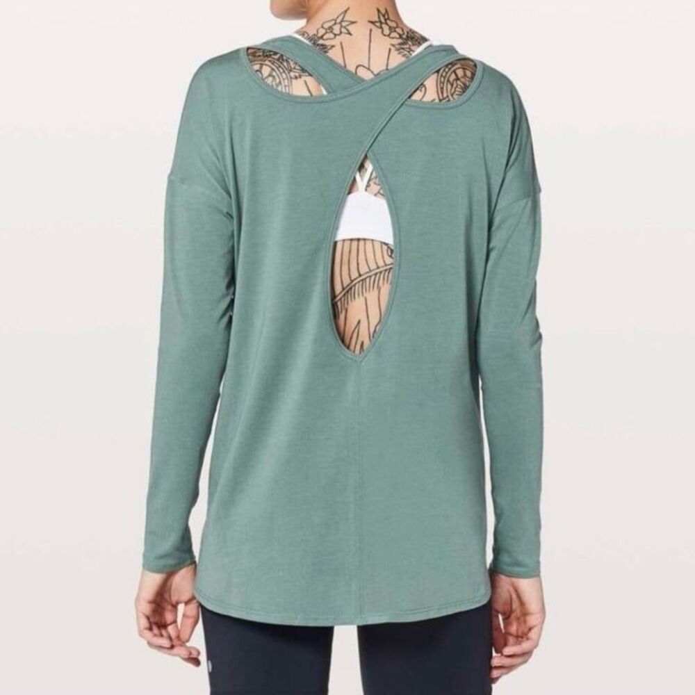 Lululemon Back Into It Long Sleeve Top Back Cutout Criss Cross Juniper Green